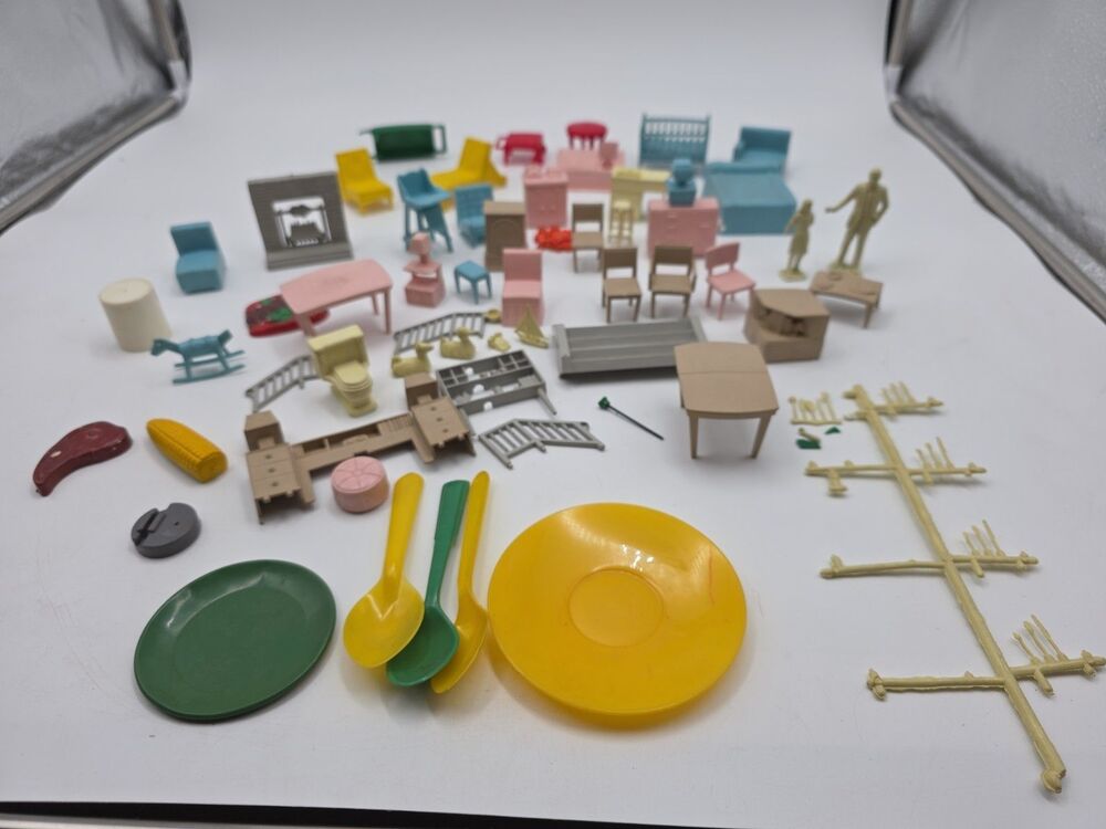 Vintage 50's dollhouse furniture lot of 50+ pieces Marx Other Brands